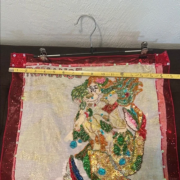 ( 0314) Romance Mermaid/Merman Colorful Beaded Wall Hanging. Unframed”16 X 20” - Picture 3 of 5
